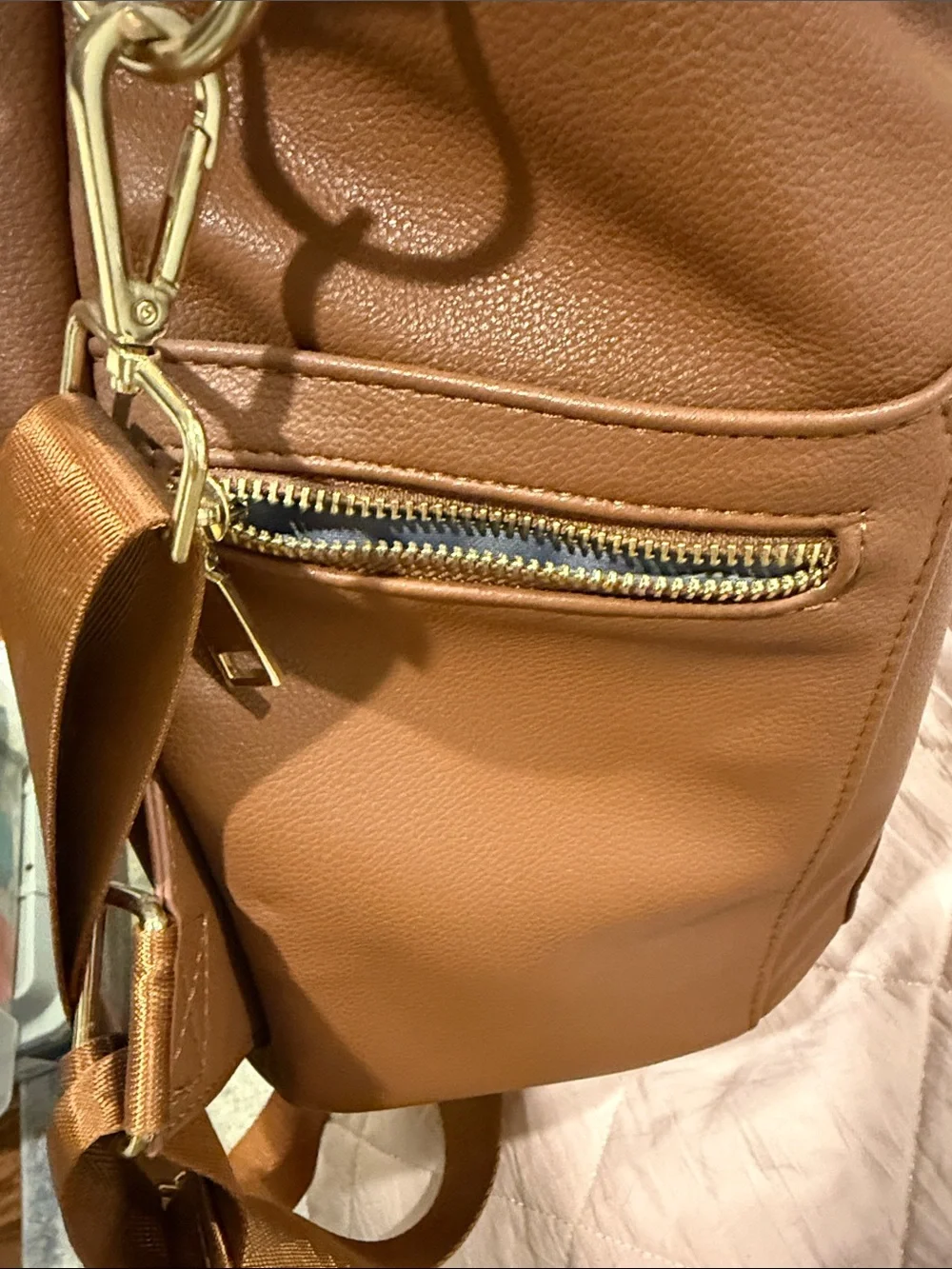 Women's Brown Faux Leather Backpack Tote - Classic Carryall